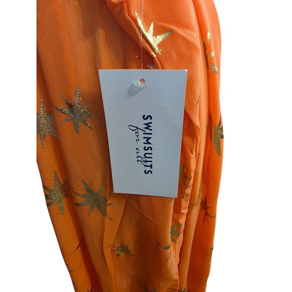 Swimsuits For All Womens 22/24  Orange Gold Foil Chiffon Maxi Cover Up Dress NWT - Picture 8 of 10
